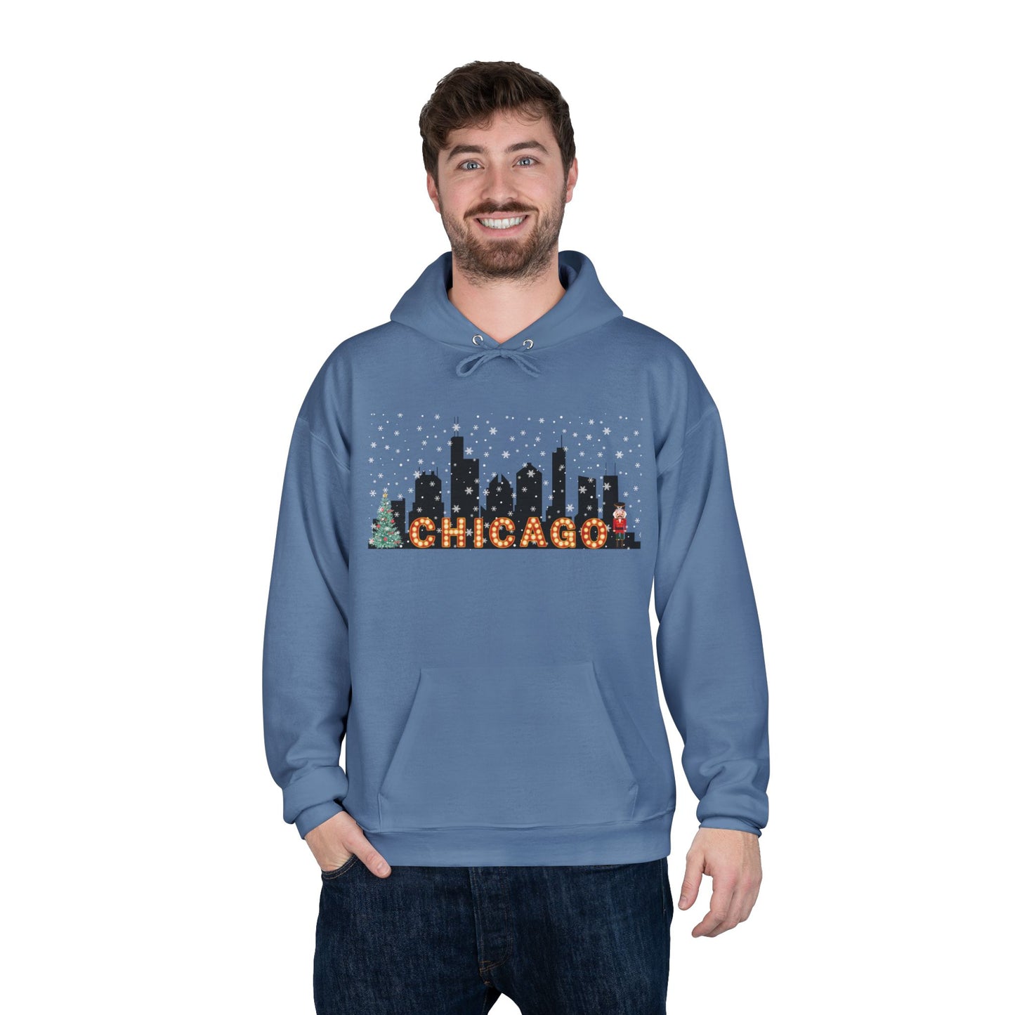 Chicago Skyline Winter Pullover Hoodie - Unisex