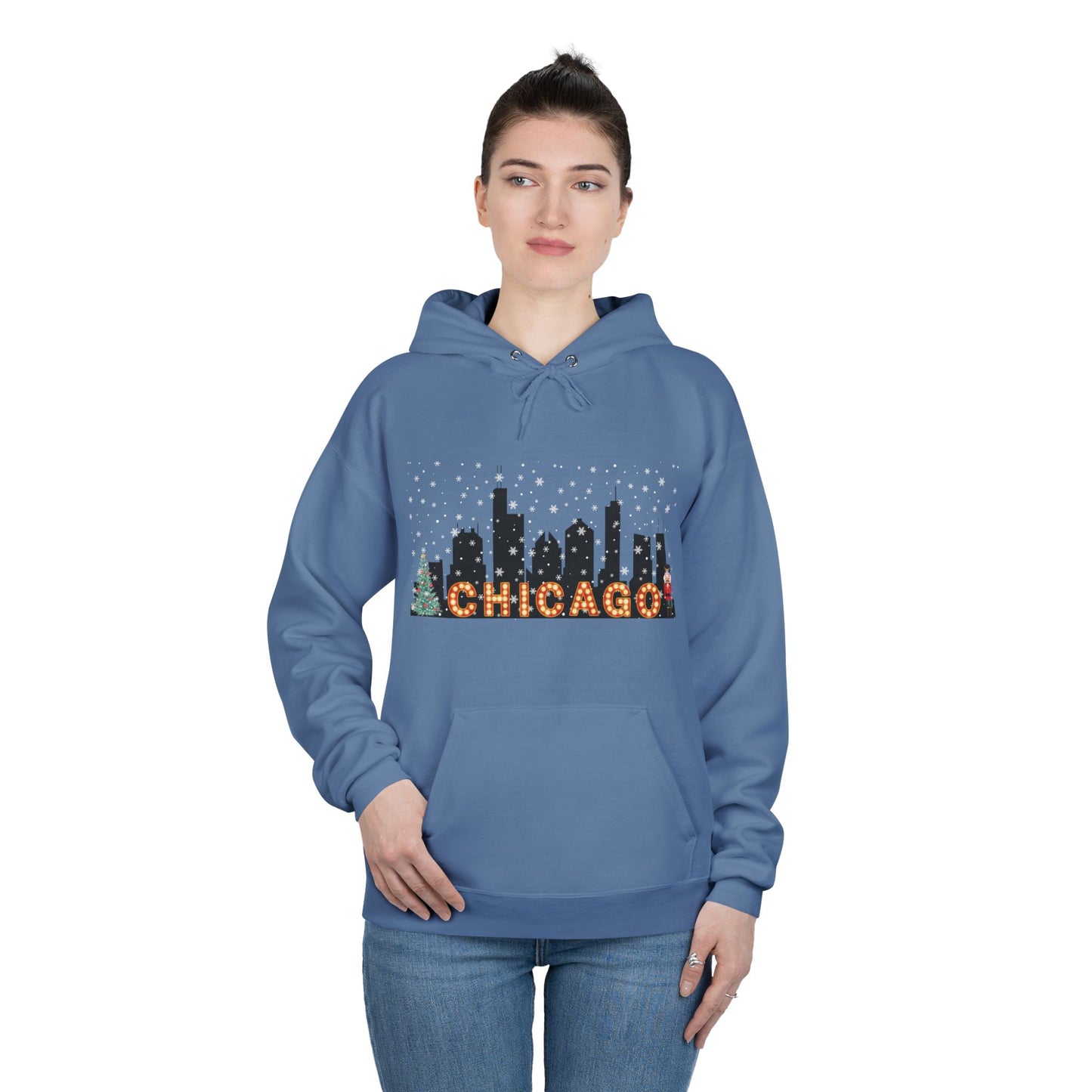 Chicago Skyline Winter Pullover Hoodie - Unisex