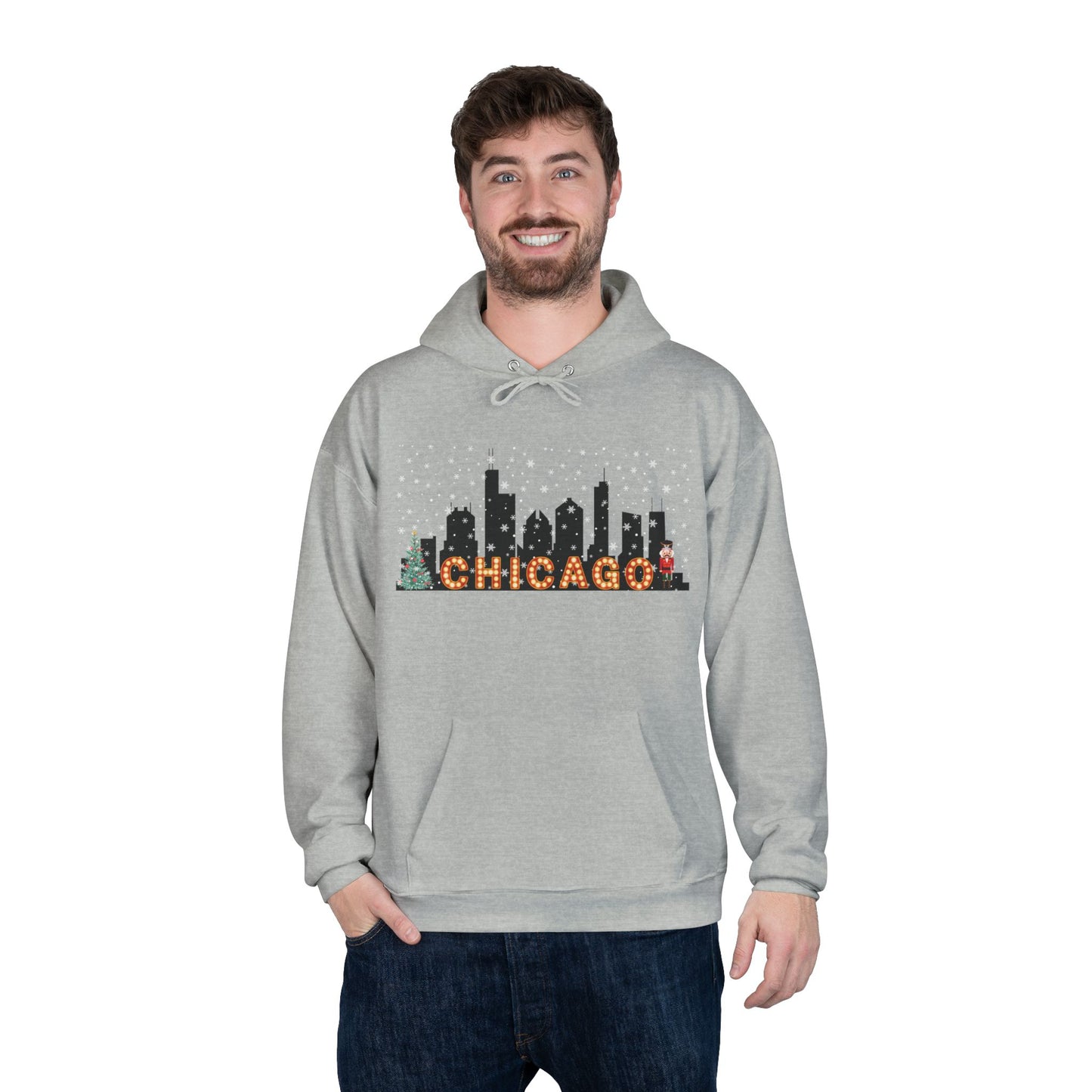 Chicago Skyline Winter Pullover Hoodie - Unisex
