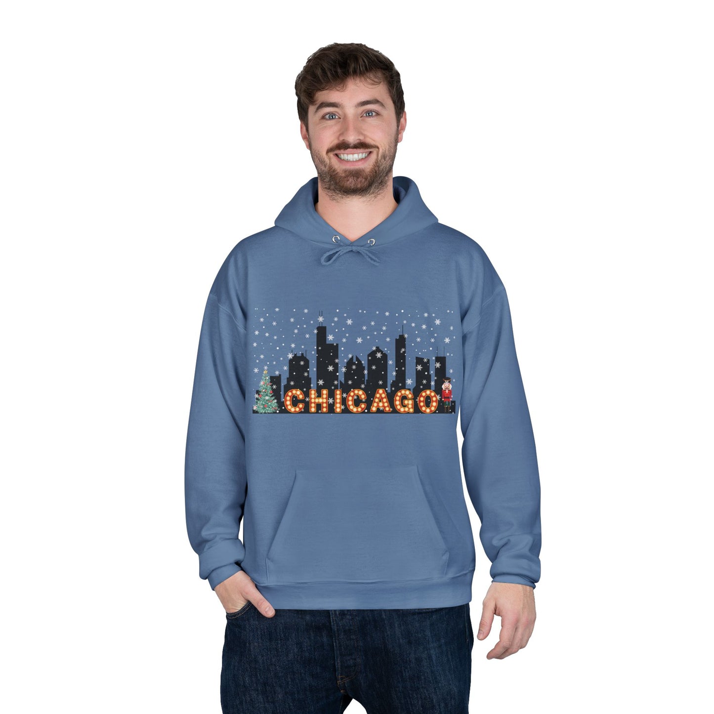 Chicago Skyline Winter Pullover Hoodie - Unisex