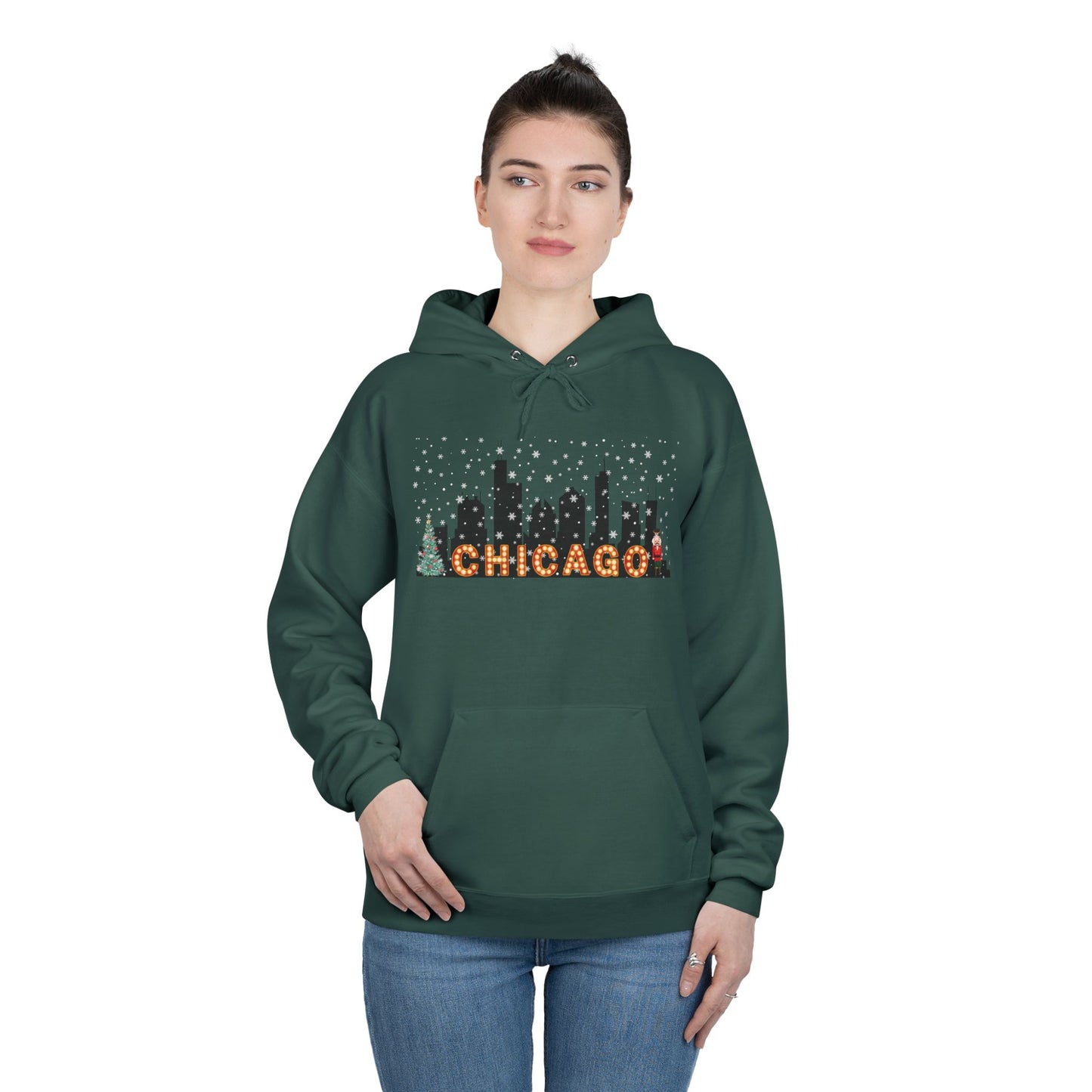 Chicago Skyline Winter Pullover Hoodie - Unisex