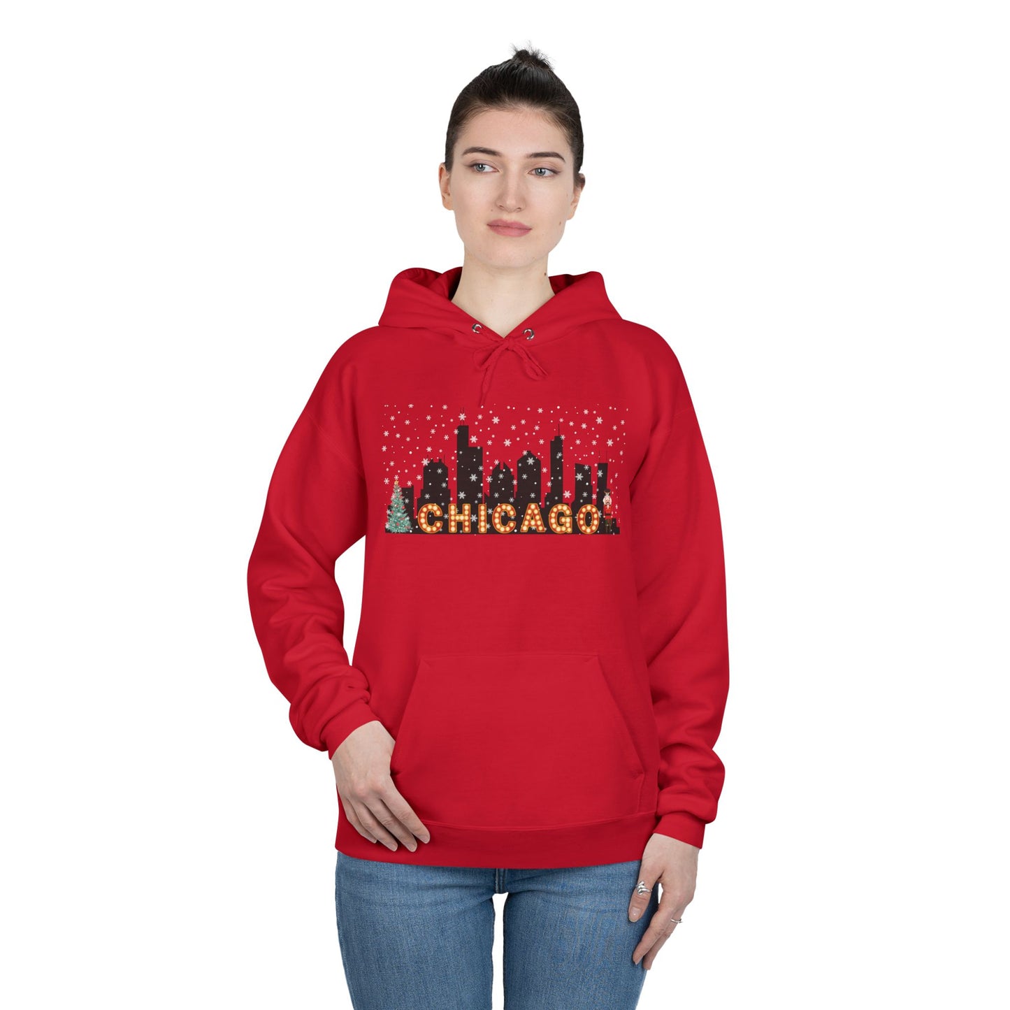 Chicago Skyline Winter Pullover Hoodie - Unisex