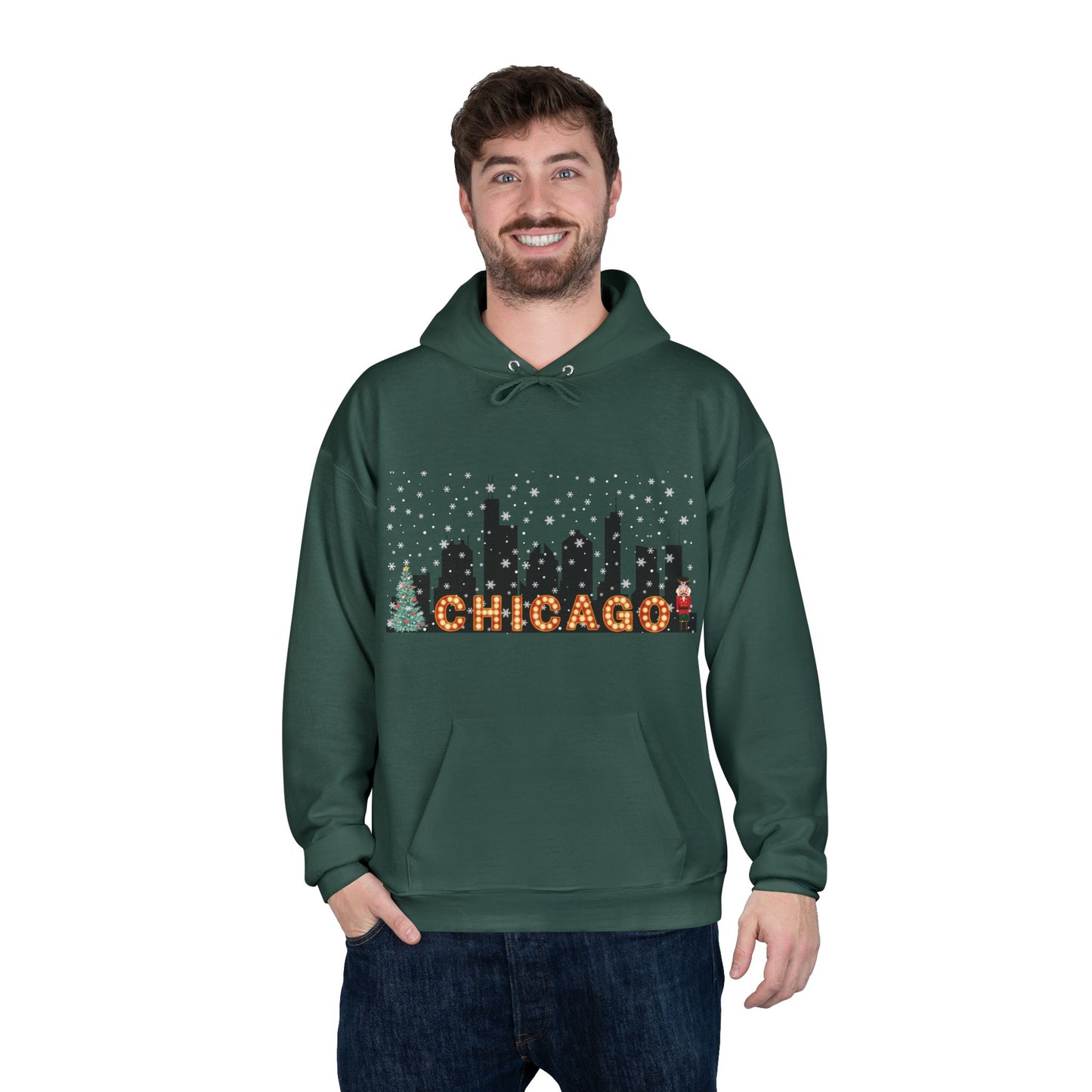 Chicago Skyline Winter Pullover Hoodie - Unisex