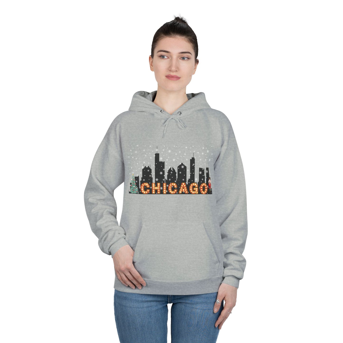 Chicago Skyline Winter Pullover Hoodie - Unisex