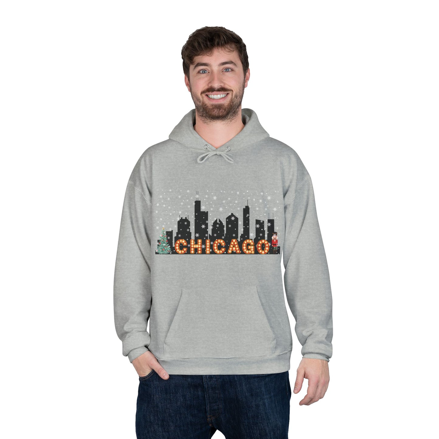 Chicago Skyline Winter Pullover Hoodie - Unisex