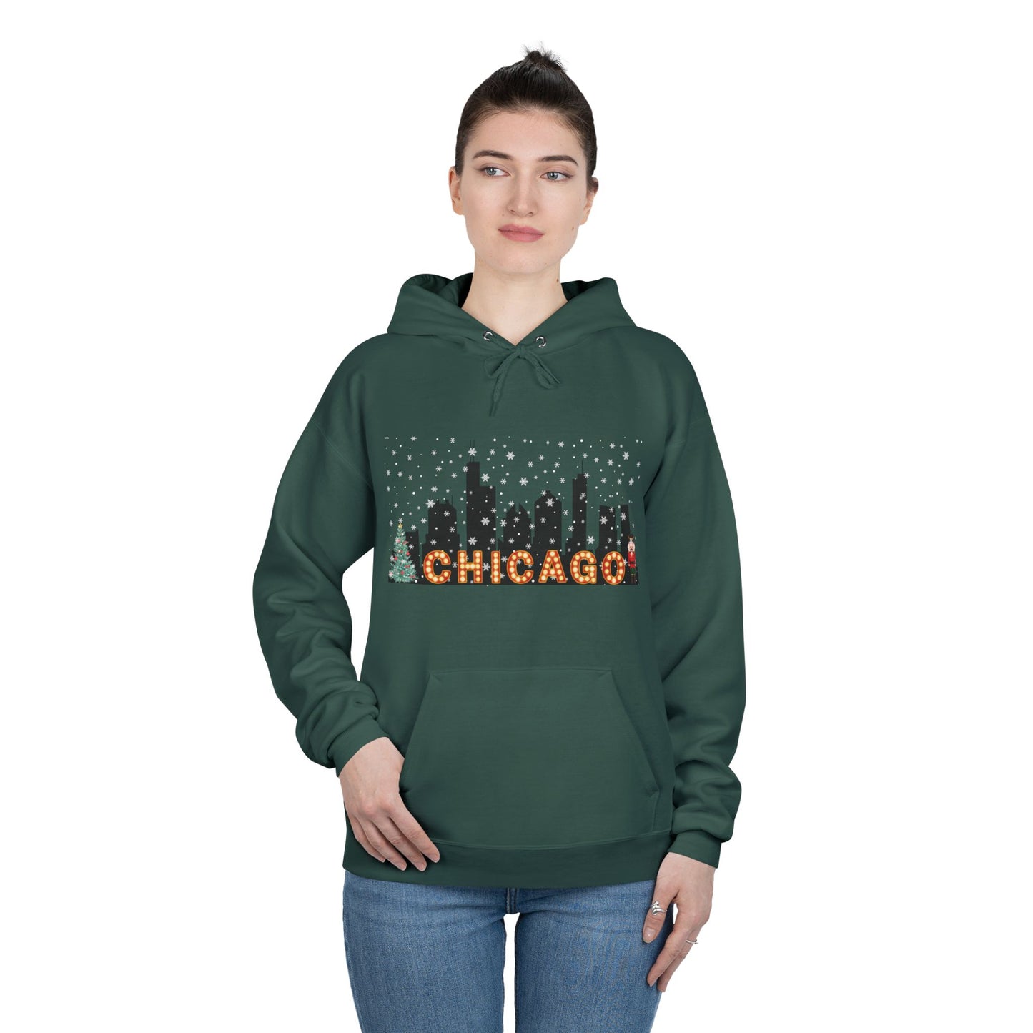 Chicago Skyline Winter Pullover Hoodie - Unisex